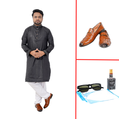 Classic Black Embroidered Panjabi Combo Offer